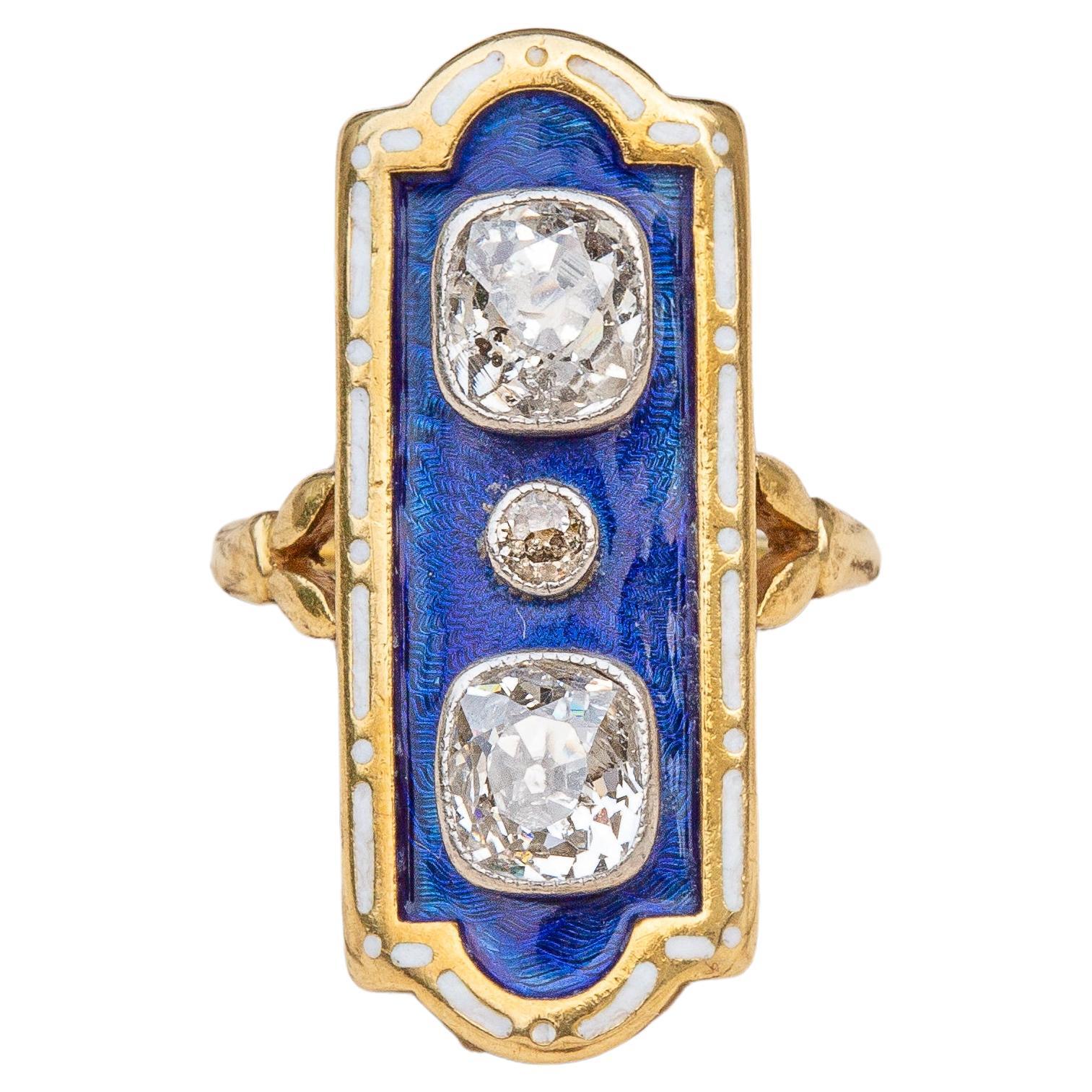 Antique French Belle Epoque Diamond and Enamel Ring Gold Firmament Enfantement