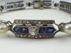 Antique French Belle Epoque Diamond Sapphire and Pearl Bracelet