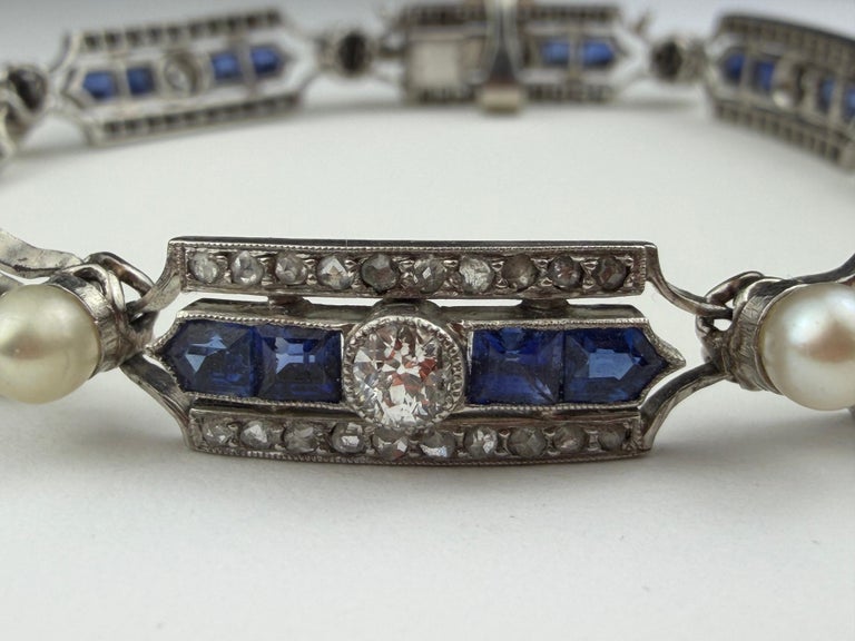 Antique French Belle Epoque Diamond Sapphire and Pearl Bracelet