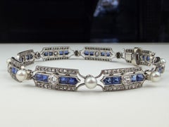 Antique French Belle Epoque Diamond Sapphire and Pearl Bracelet