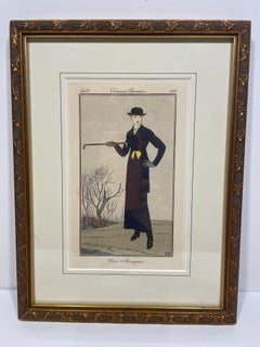 Antique French Belle Epoque Figurative Hand-Painted Engravings - Set of 3