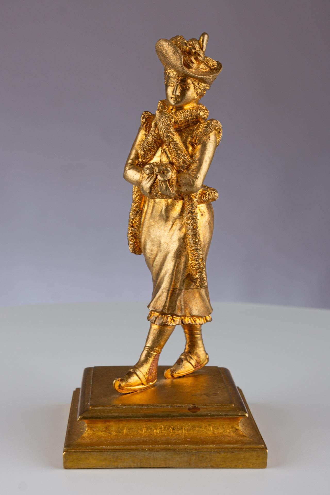 Antique French Belle Époque Gilt Bronze Gold Figurative Sculpture of a Woman For Sale 13