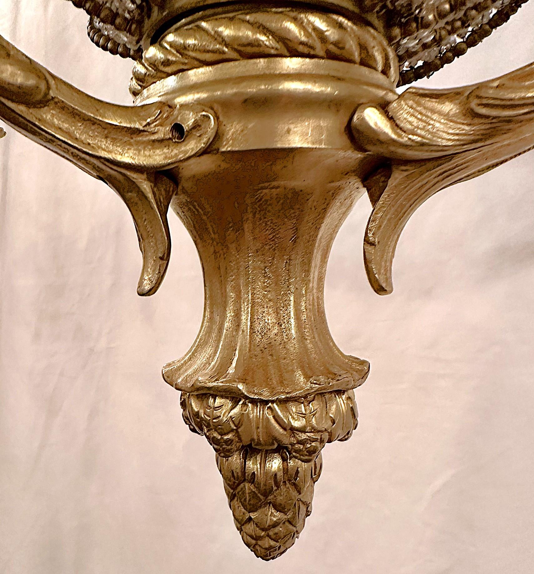 Antique French Belle Époque - Lampadario con perline in bronzo dorato e cristallo, CIRCA 1880. in vendita 5