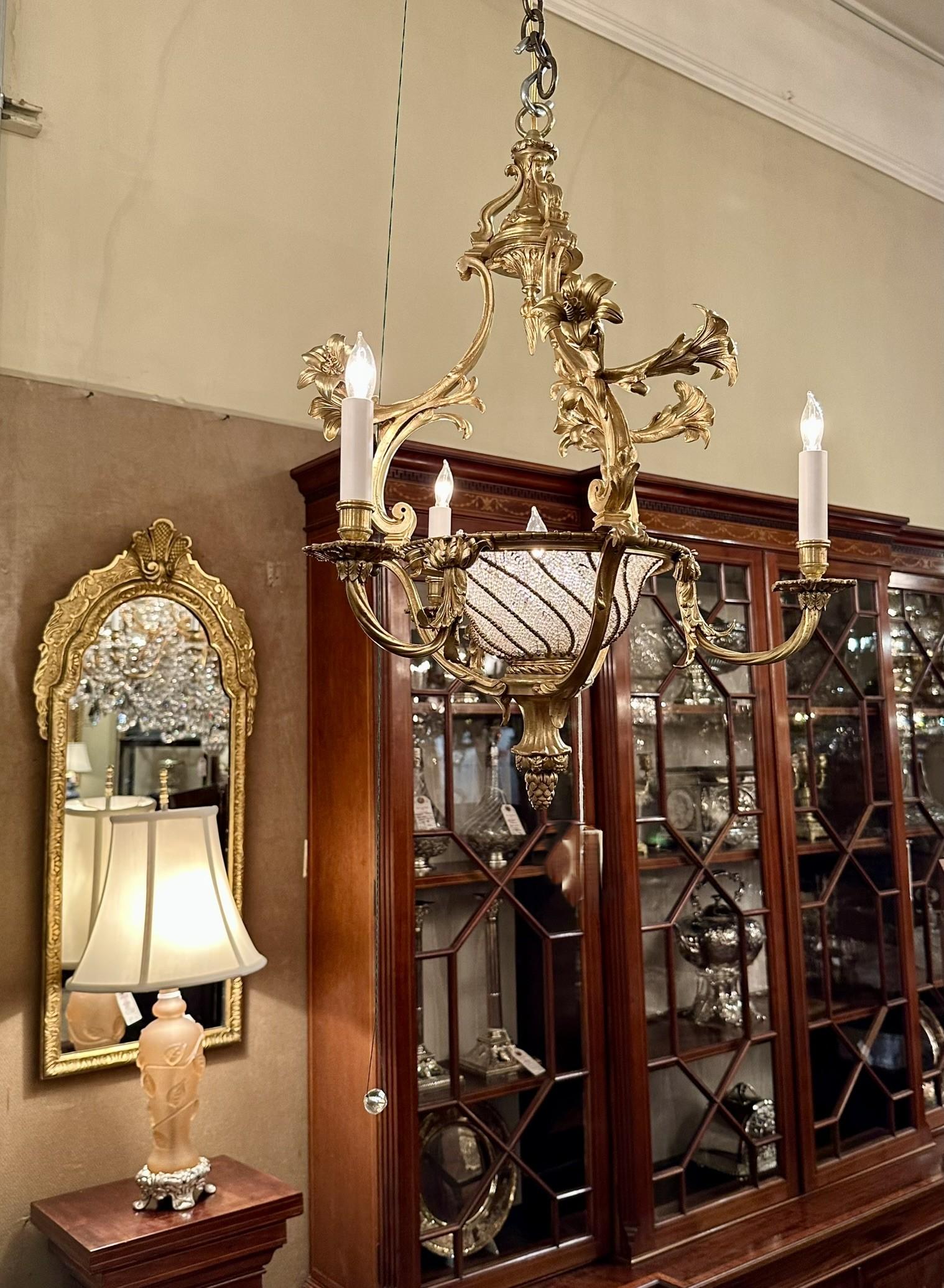 Antique French Belle Époque - Lampadario con perline in bronzo dorato e cristallo, CIRCA 1880. in vendita 6