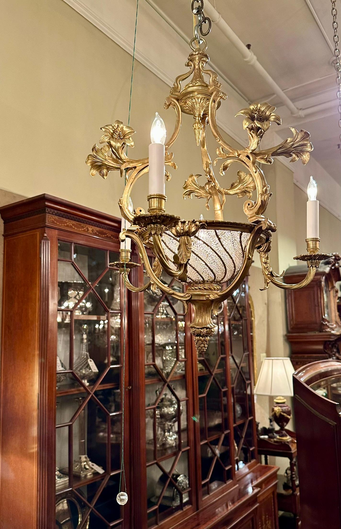 Antique French Belle Époque - Lampadario con perline in bronzo dorato e cristallo, CIRCA 1880. in vendita 7