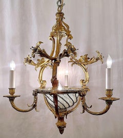 Antique French Belle Époque Gold Bronze & Crystal Beaded Chandelier, Circa 1880.