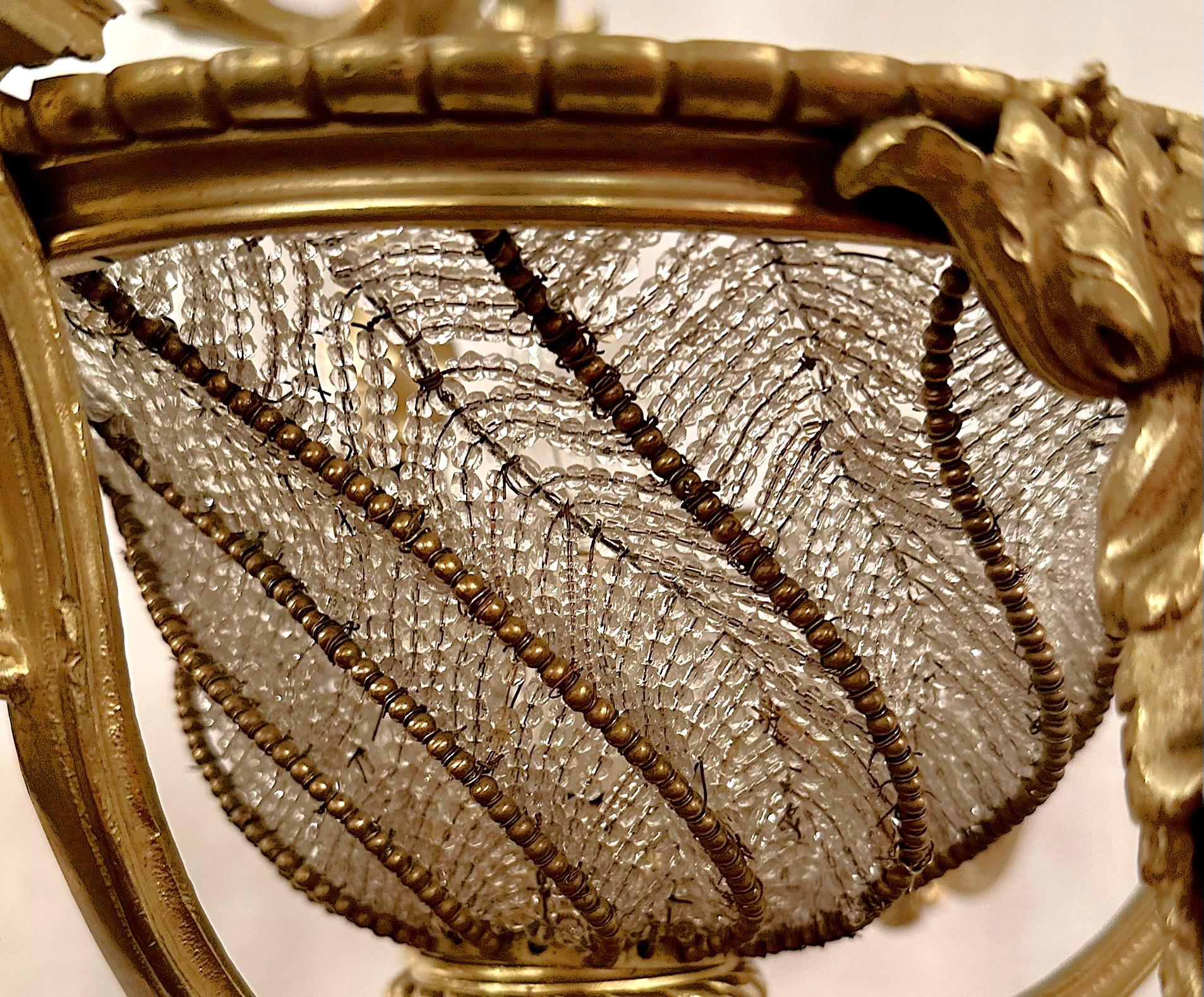 Antique French Belle Époque - Lampadario con perline in bronzo dorato e cristallo, CIRCA 1880. in vendita 4