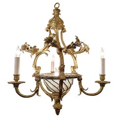 Antique French Belle Époque Gold Bronze 
Crystal Beaded Chandelier, Circa 1880.