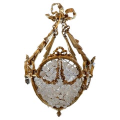 Antique French Belle Époque Gold Bronze 
Crystal Beaded Chandelier, Circa 1890