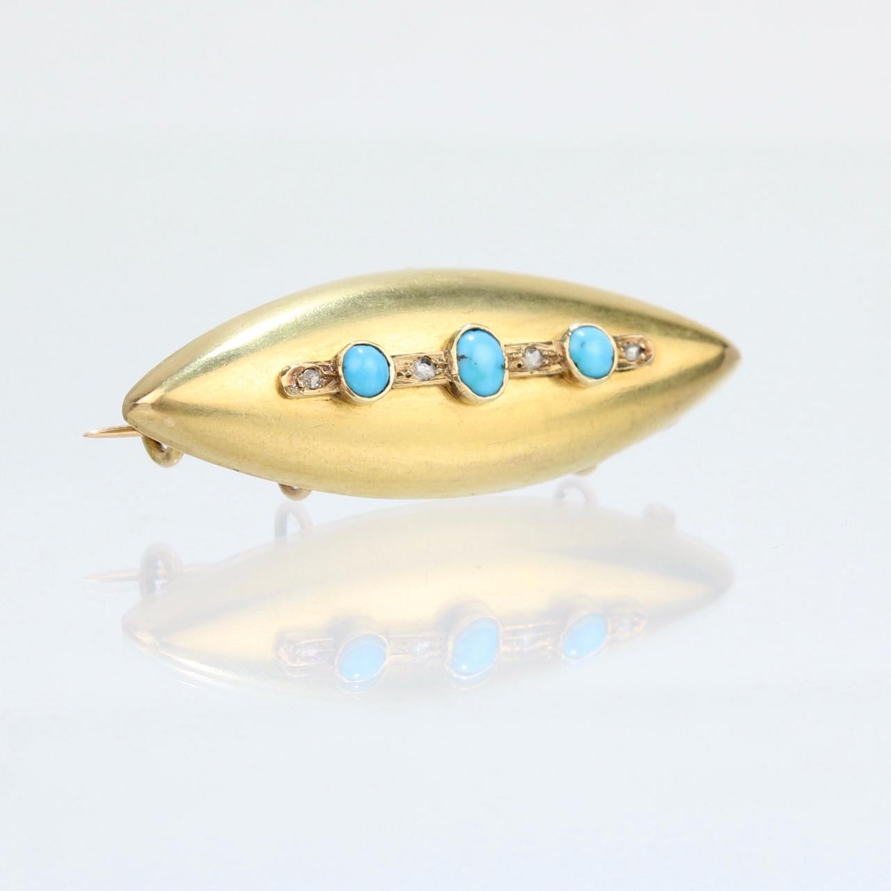 Antique French Belle Epoque Gold, Turquoise, Diamond Convertible Brooch/Pendant  In Good Condition For Sale In Philadelphia, PA