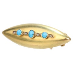Broche/Pendentif convertible en or, turquoise et diamants, ancienne French Belle Epoque 