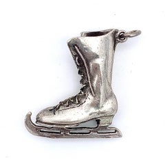 Antique French Belle Époque Ice Skating Boot Charm Pendant Necklace Silver