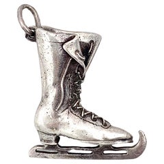 Antique French Belle Époque Ice Skating Boot Charm Necklace Silver 