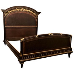 Antique French Belle Époque Mahogany Bed, Carved Floral Ornaments, circa 1880