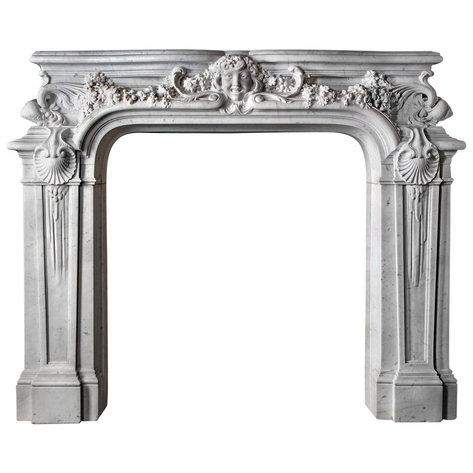 Most Spectacular Antique French Belle Epoque Mantelpiece Statuary Marble