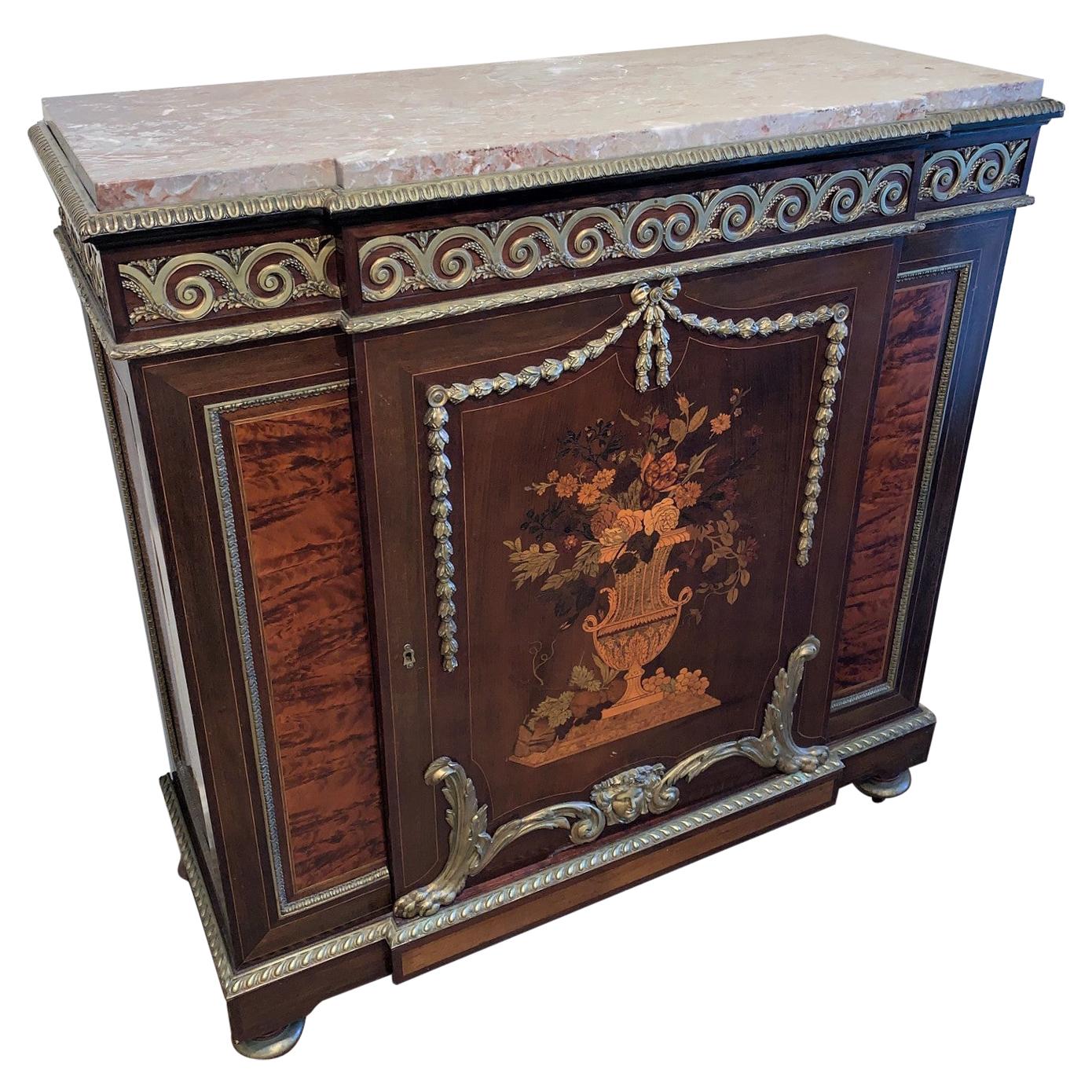 Antique French Belle Époque Marquetry Inlaid Parlor Cabinet