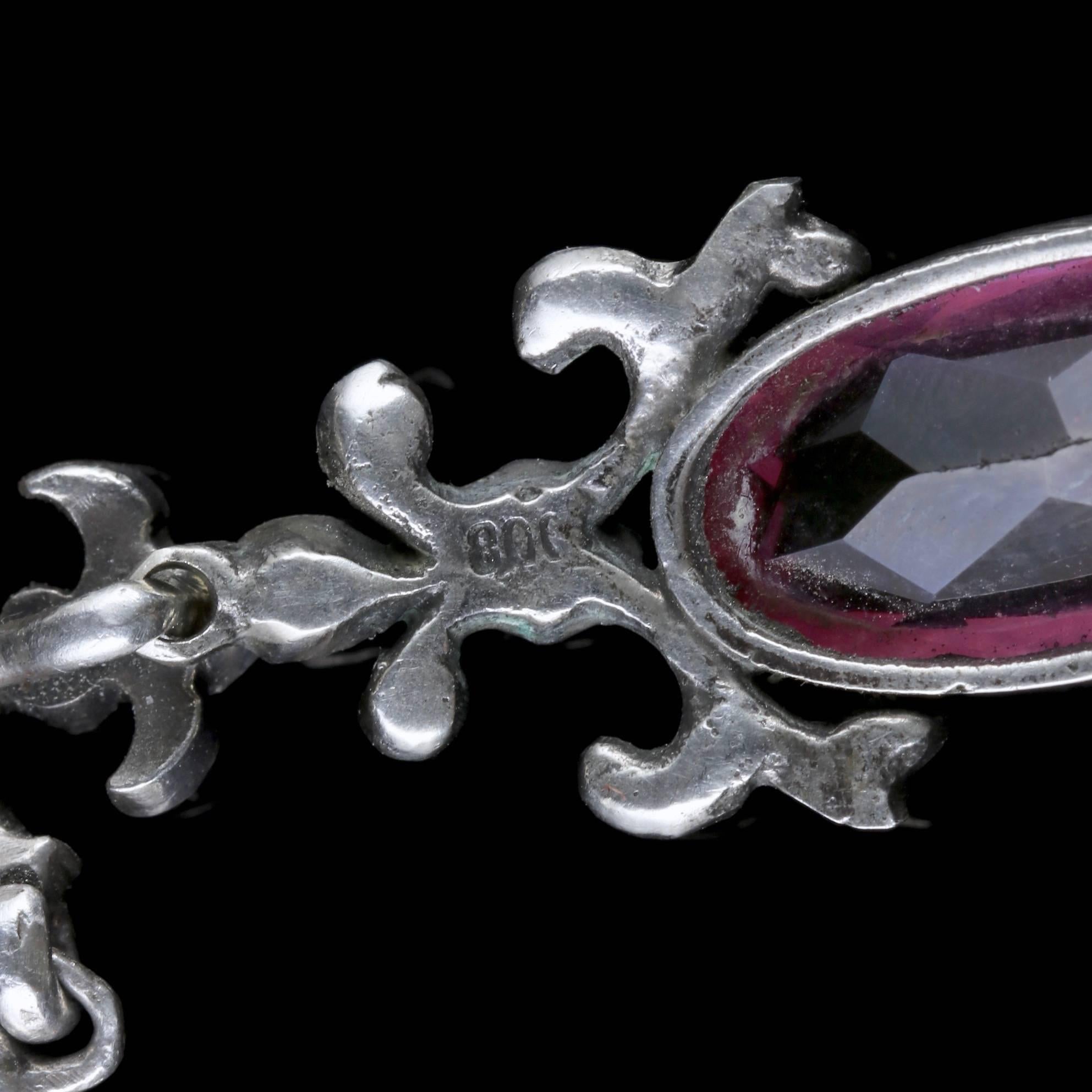 Antique French Belle Époque Necklace Pink Paste Silver, circa 1890 5