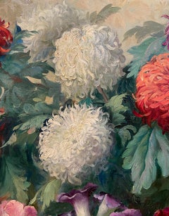 Antique French Belle Époque Olio su tela dipinto floreale con cornice dorata 1850 ca.