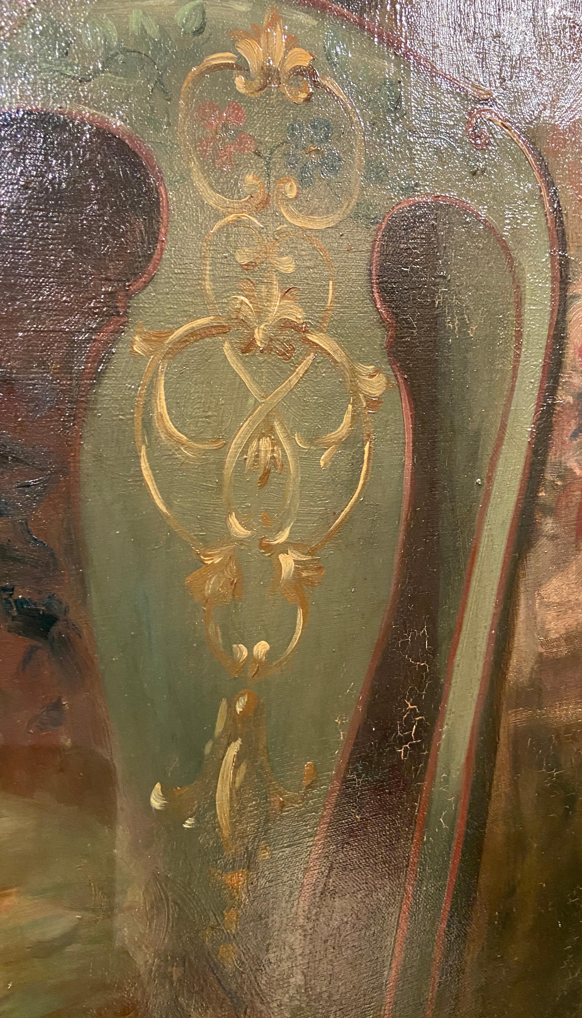XIX secolo Antique French Belle Époque Olio su tela dipinto floreale con cornice dorata 1850 ca. in vendita