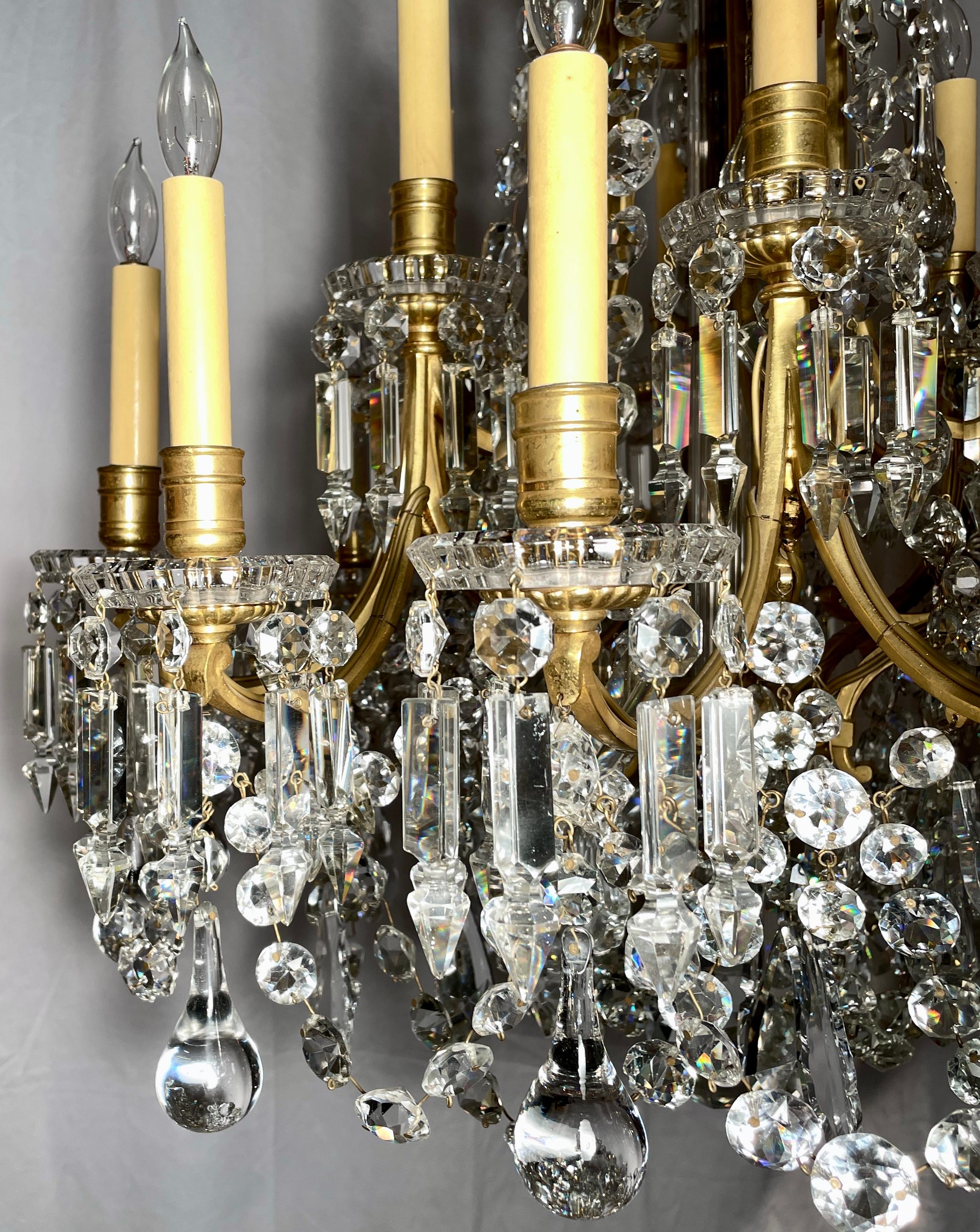 19th Century Antique French Belle Époque Ormolu and Baccarat Crystal Chandelier, Circa 1870's