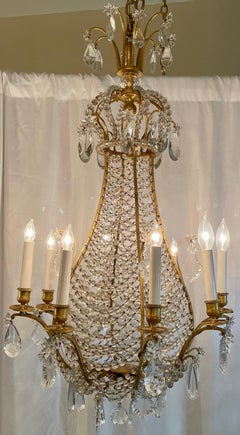 Antique French Belle Époque Ormolu & Crystal Empress Eugenie Chandelier c. 1880