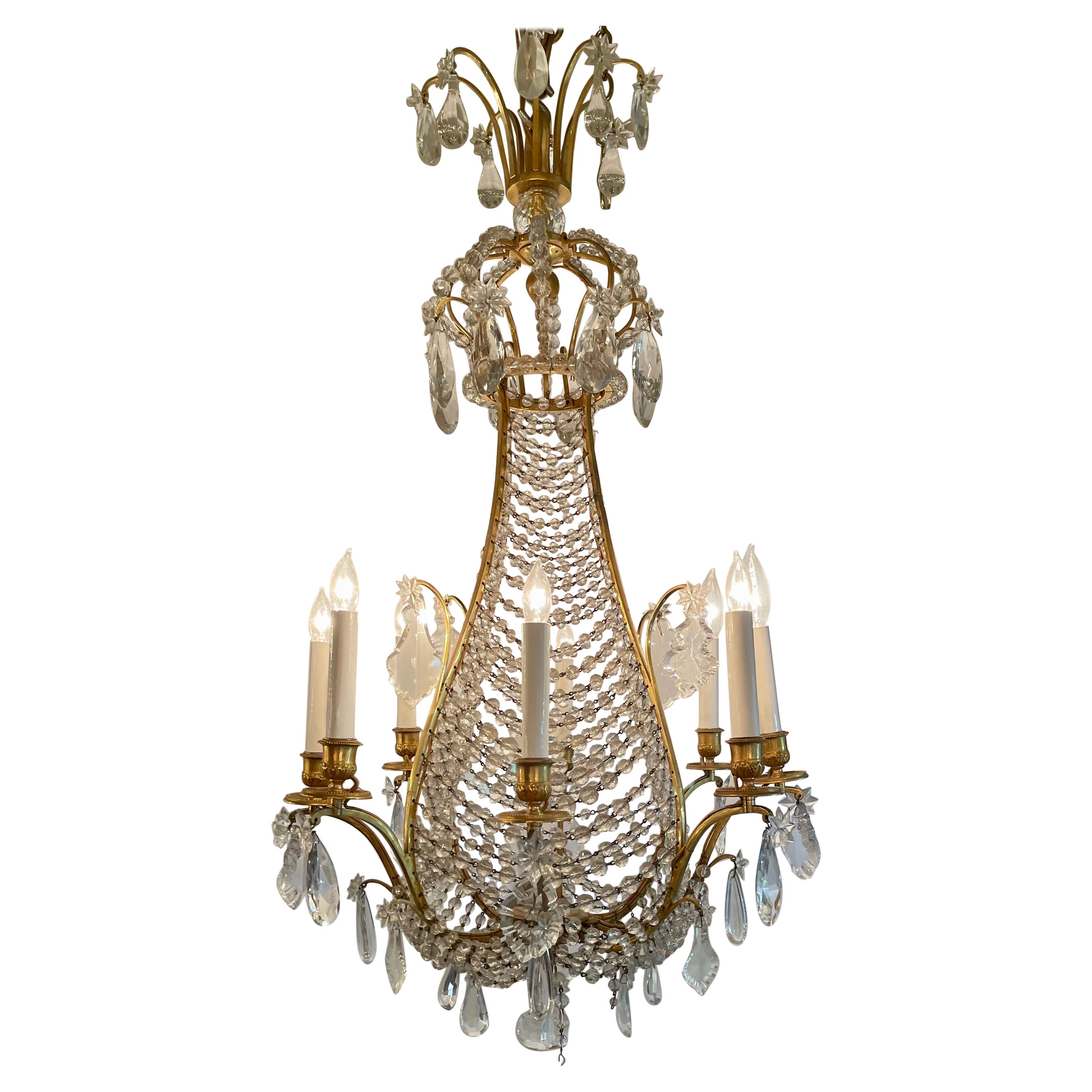 Antico lampadario francese Belle Époque in ormolu e cristallo dell'Imperatrice Eugenia, 1880 ca.