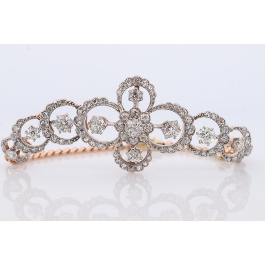 Antique French Belle Epoque Platinum and 14k Diamond Daisy Bracelet. Art Nouveau For Sale 6