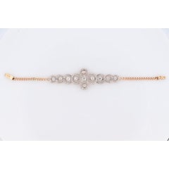 Antique French Belle Epoque Platinum and 14k Diamond Daisy Bracelet. Art Nouveau