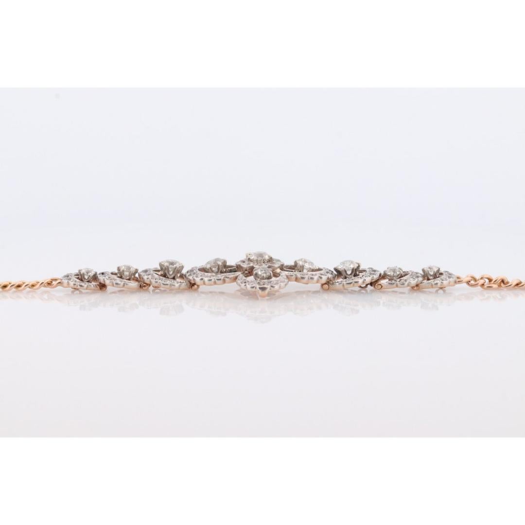 Antique French Belle Epoque Platinum and 14k Diamond Daisy Bracelet. Art Nouveau For Sale 1