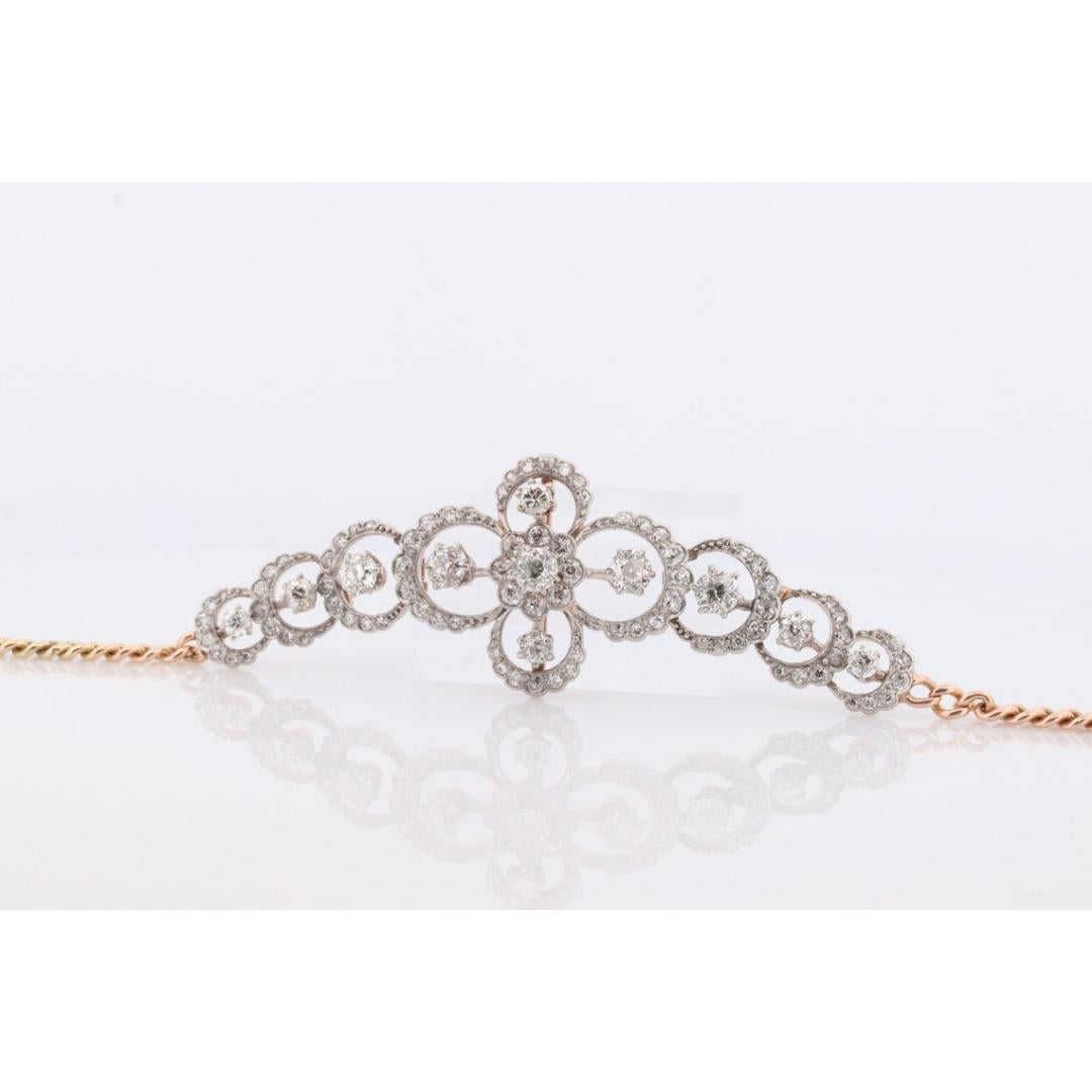 Antique French Belle Epoque Platinum and 14k Diamond Daisy Bracelet. Art Nouveau For Sale 5