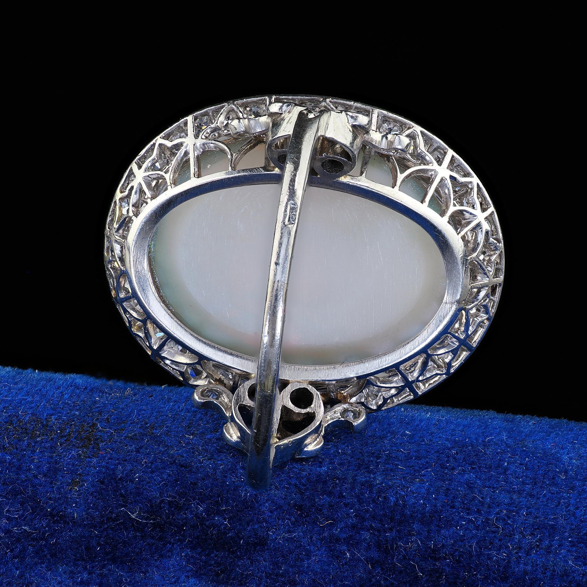 Antique French Belle Epoque Platine Opale Naturelle Diamant Bague Cocktail Pour femmes en vente
