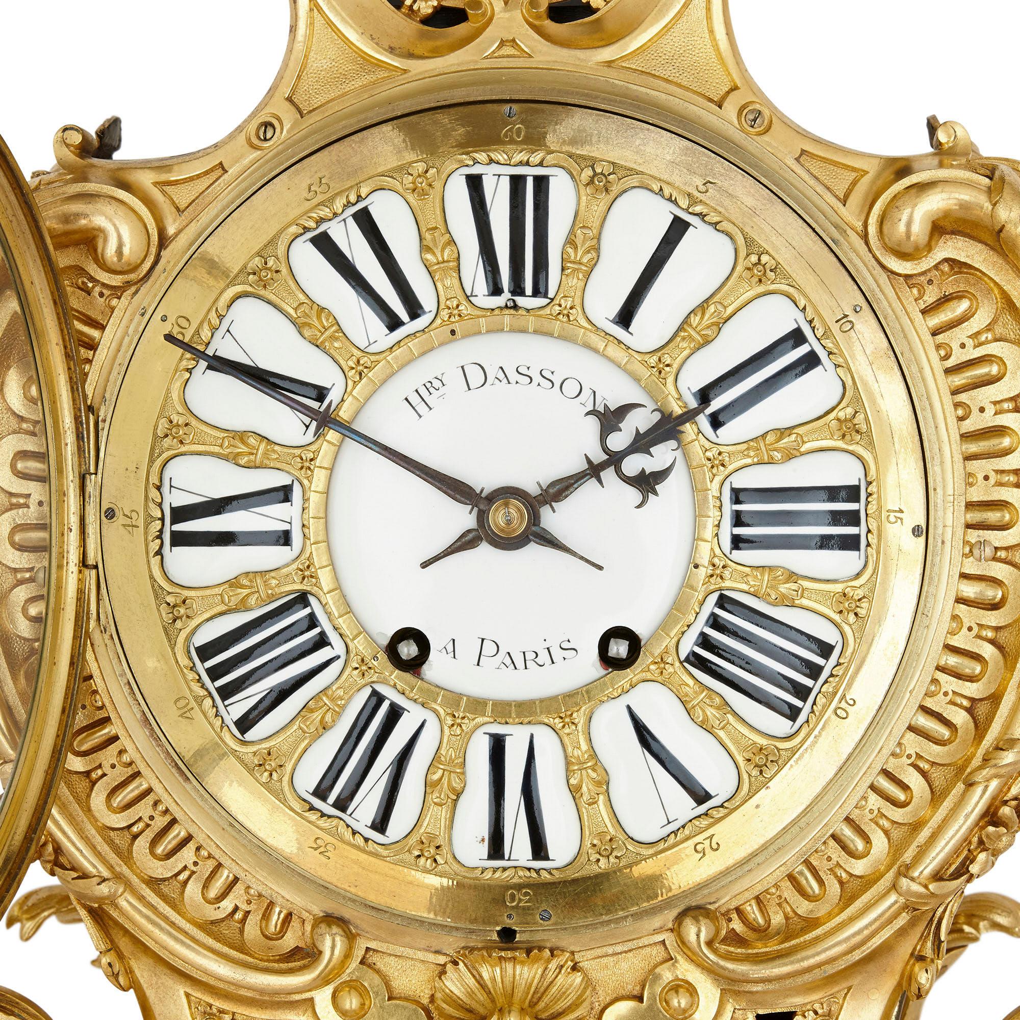 Ebonized Antique French Belle Époque Rococo Style Bracket Clock by Henry Dasson For Sale