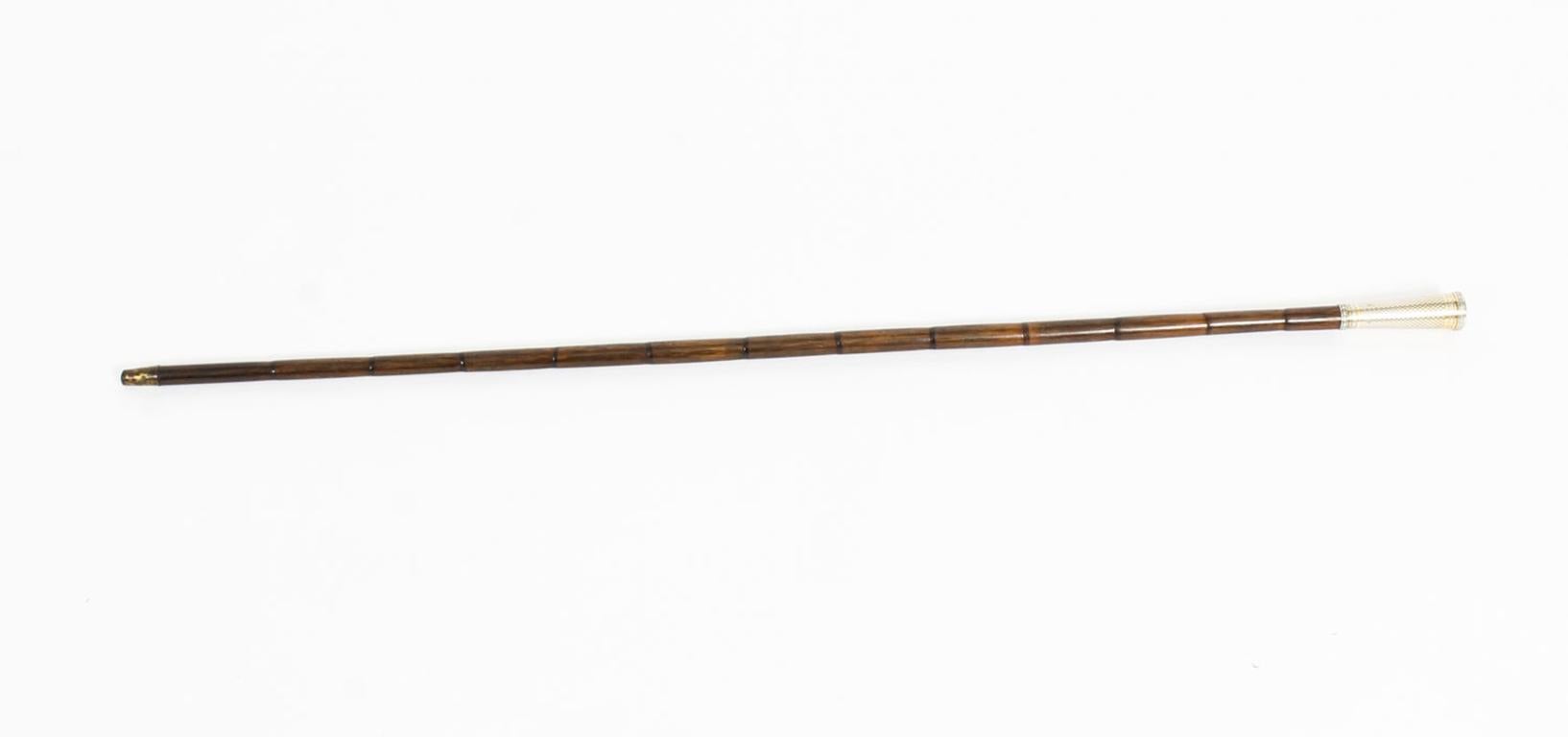 Antique French Belle Époque Silver Mounted Bamboo Walking Stick Cane 1900 4
