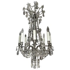 Antique French Belle Époque Silver on Bronze Fine Crystal 8-Light Chandelier
