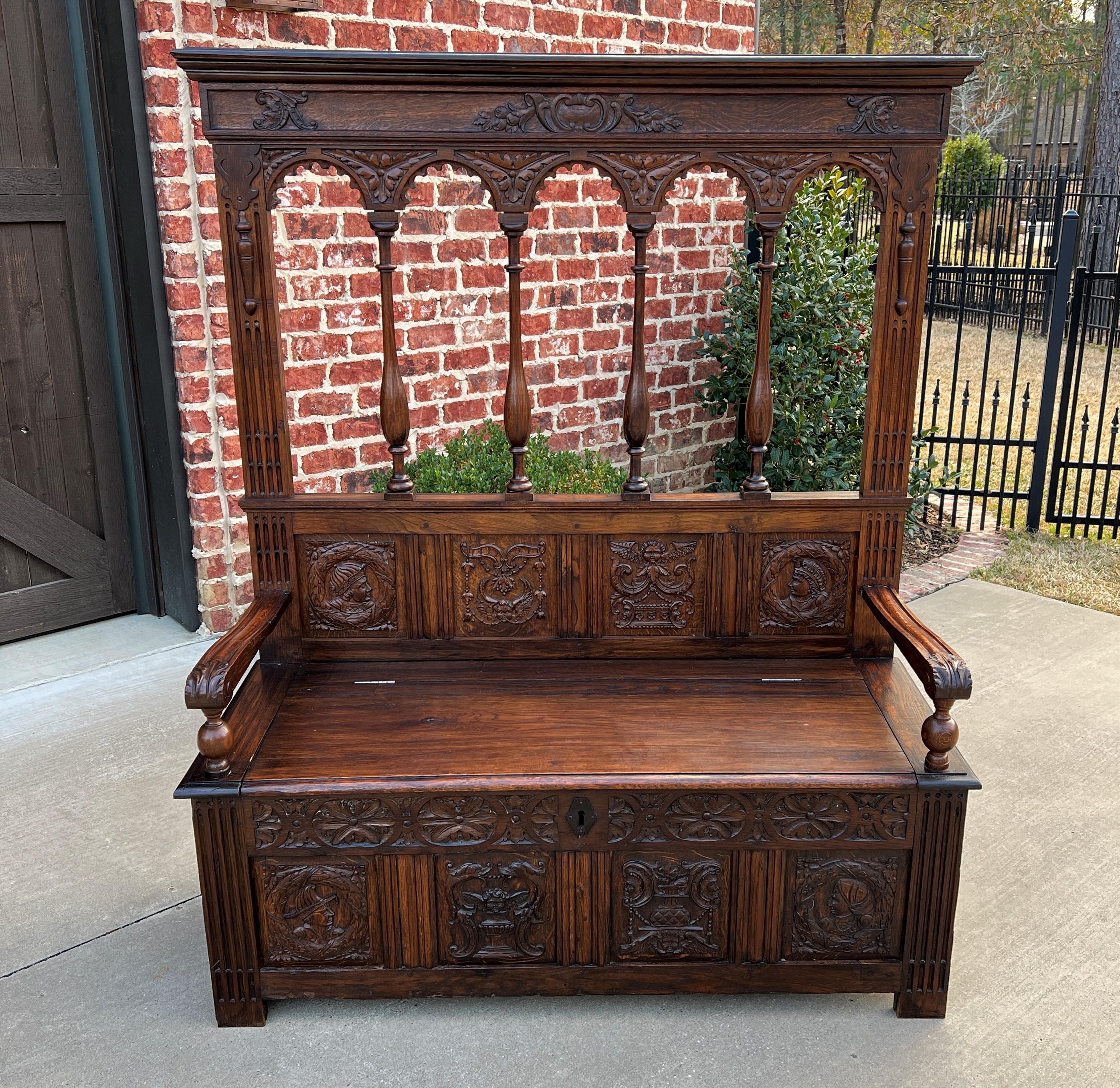 Antique French Bench Chair Settee Hall Bench Banquette Renaissance Revival Oak In Good Condition In Tyler, TX
