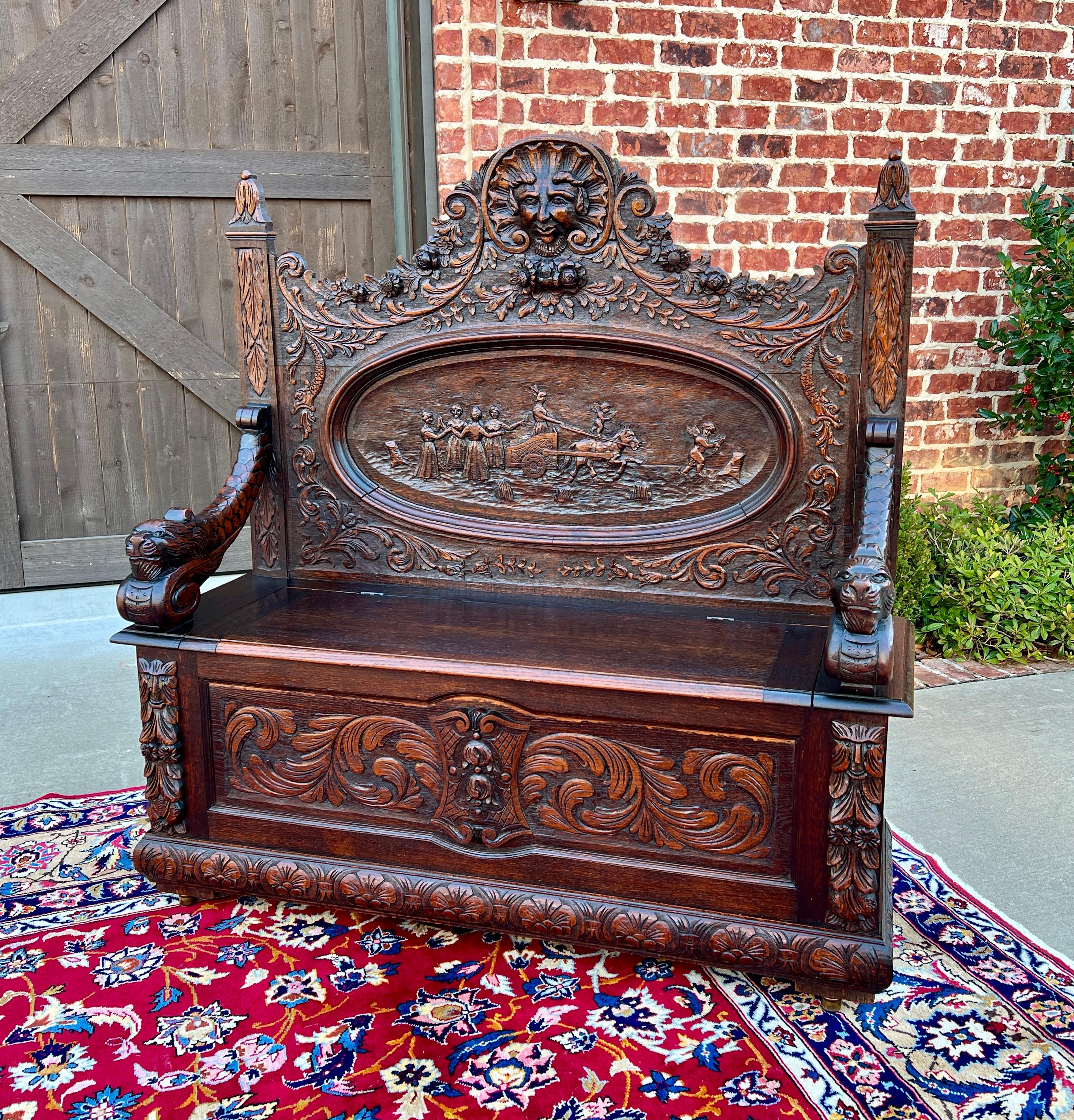 EXQUISITE  Antique French Oak Renaissance Revival Hall Seat, Bench or Chair~~HIGHLY CARVED ~~c. 
1880s 


        HARD-TO-FIND size~~wonderful 