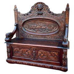 Antiker französischer Bench Chair Settee Hall Bench Renaissance Revival Chariot Race