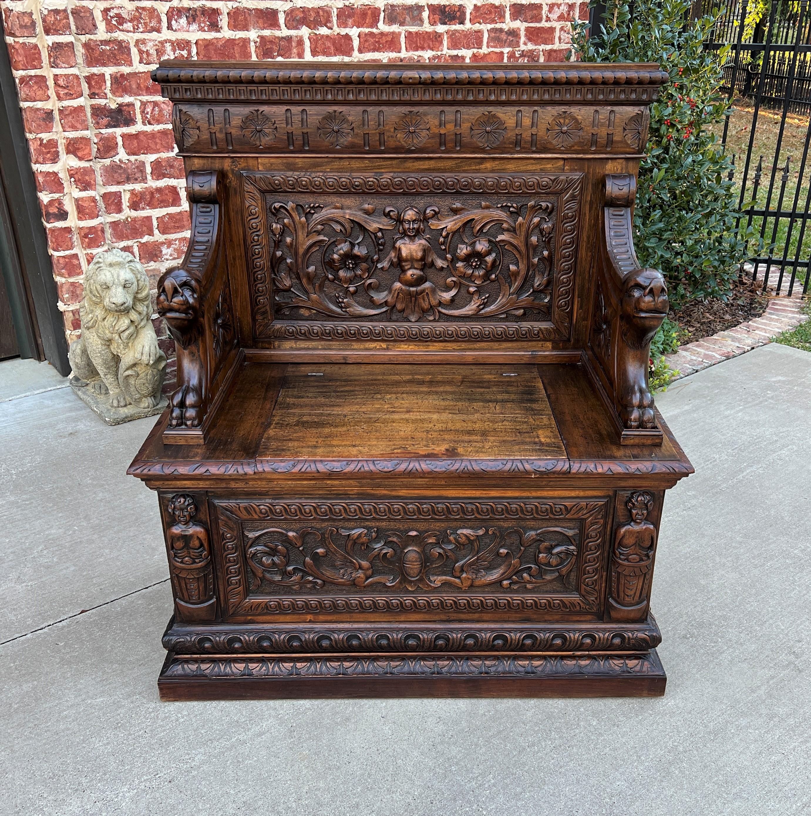 EXQUISITE Antique French Walnut PETITE Renaissance Revival Hall Seat, Bench or Chair~~HIGHLY CARVED ~~c. 
1860s 


 HARD-TO-FIND petite size~~wonderful 