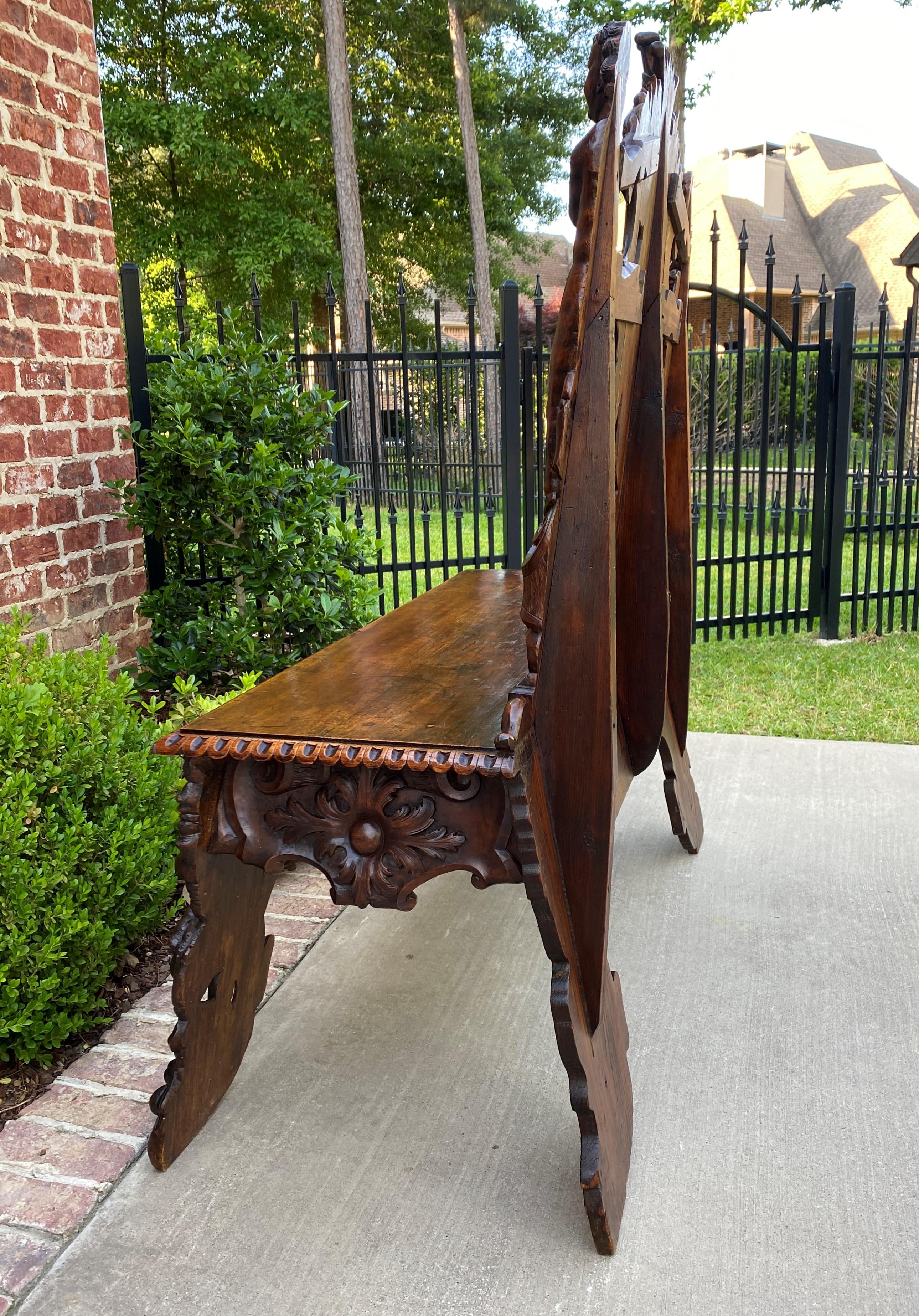 Antique French Bench Chair Settee Renaissance Revival Griffon Cherubs Walnut 19C For Sale 5
