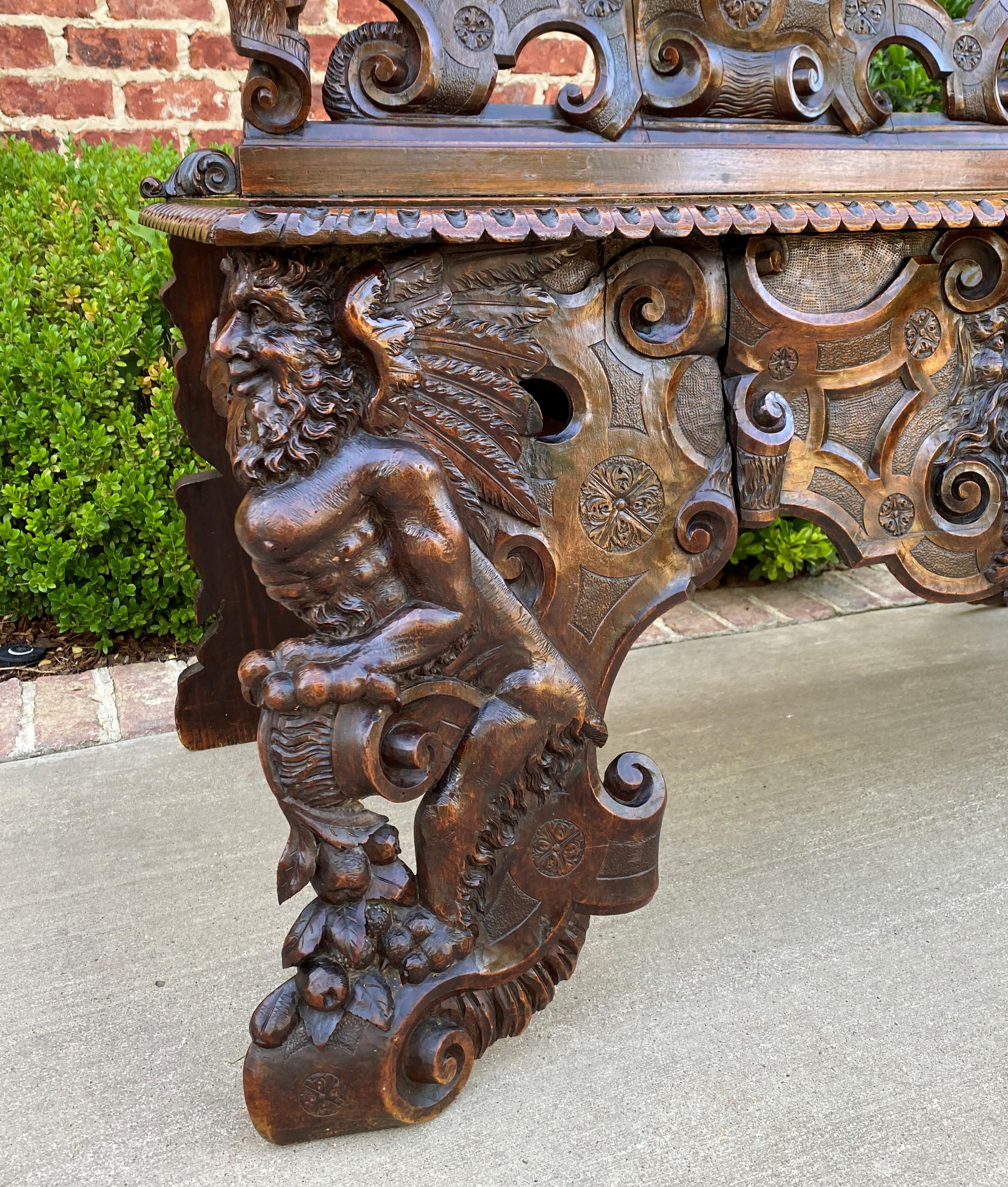 Antique French Bench Chair Settee Renaissance Revival Griffon Cherubs Walnut 19C For Sale 6