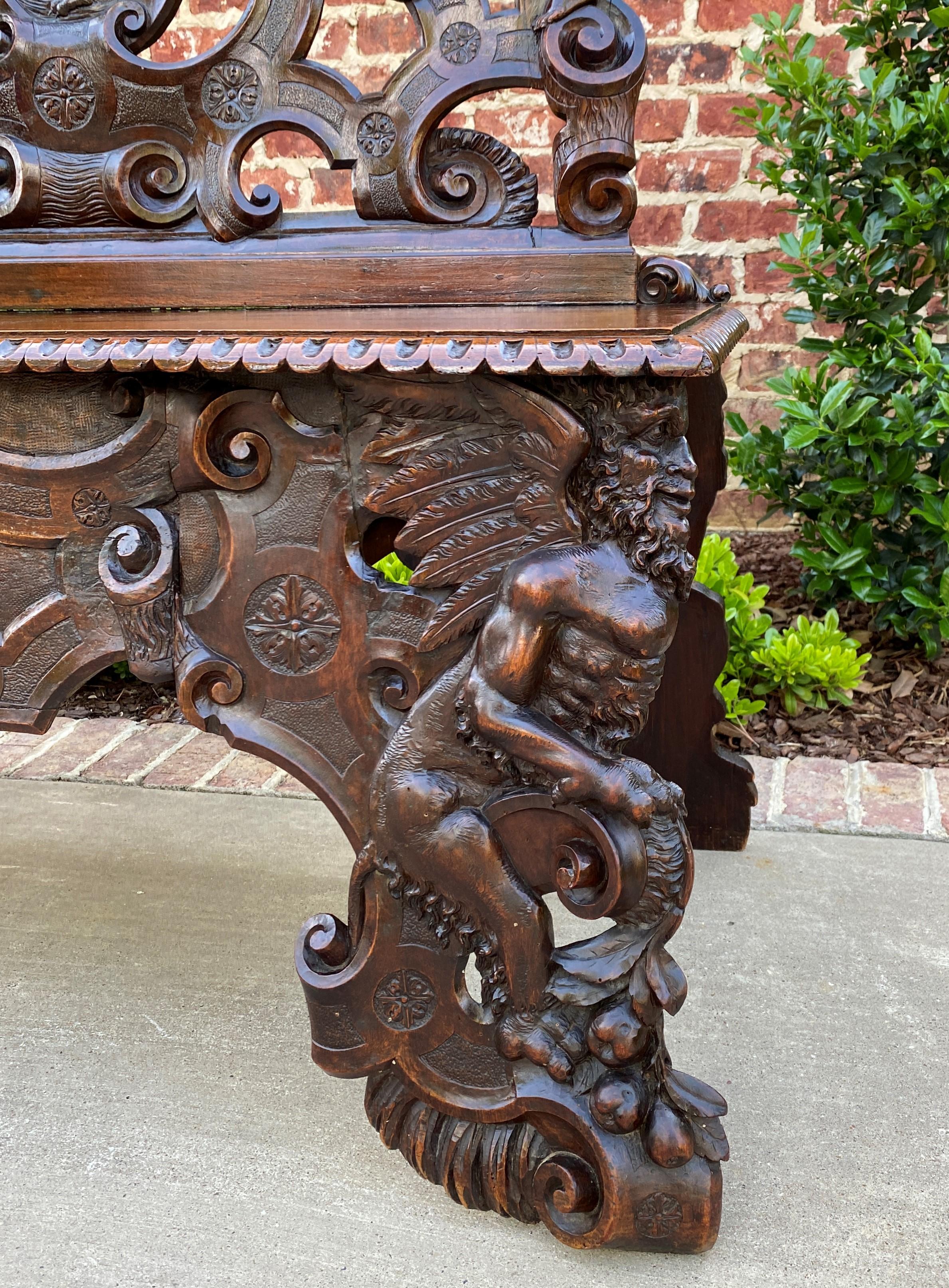 Antique French Bench Chair Settee Renaissance Revival Griffon Cherubs Walnut 19C For Sale 7