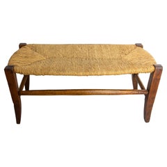Antique French Bench Elm & Staw, 19th Mid-Century