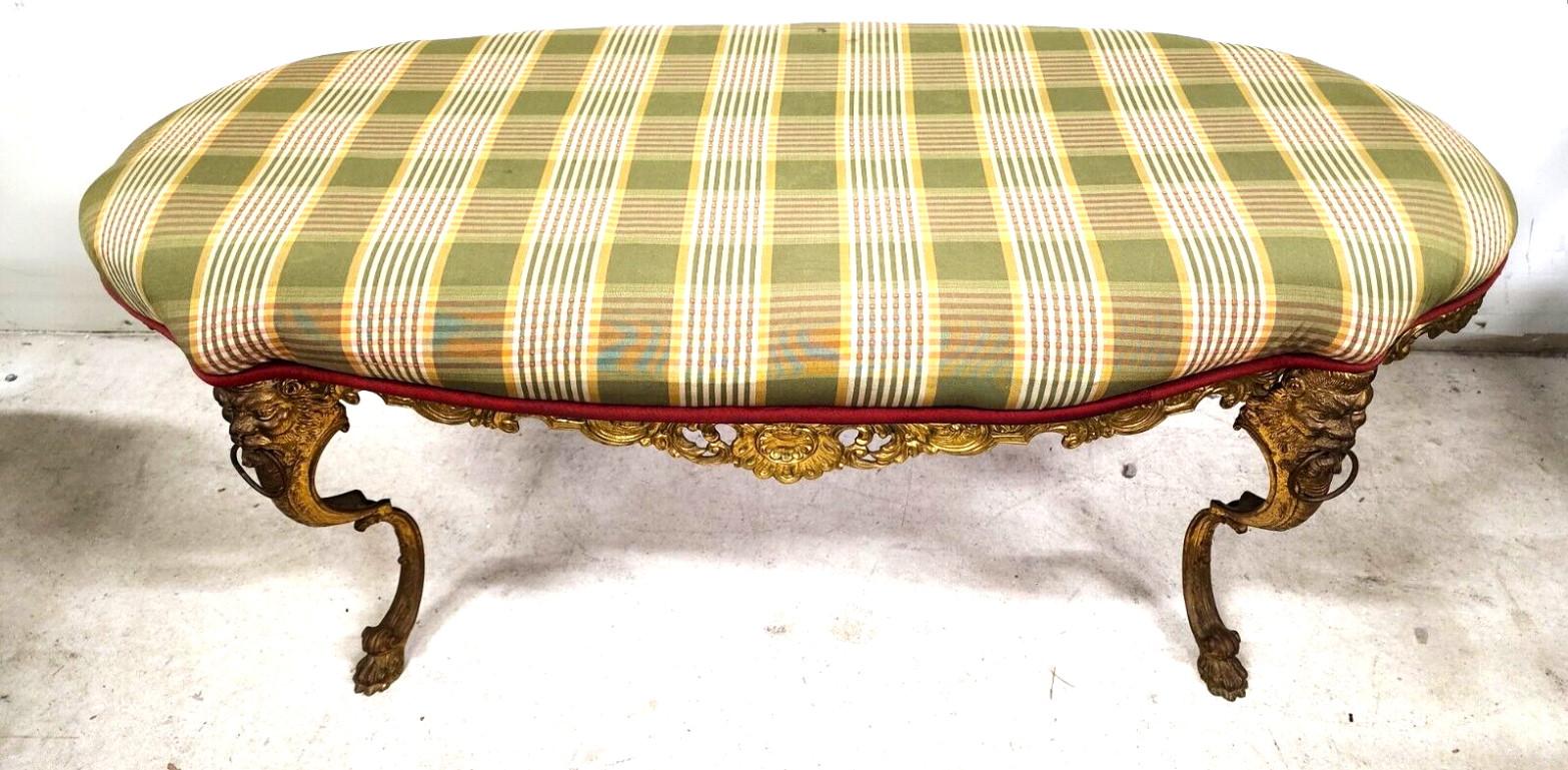 French Provincial Antique French Bench Louis XV Gilt Bronze Lions