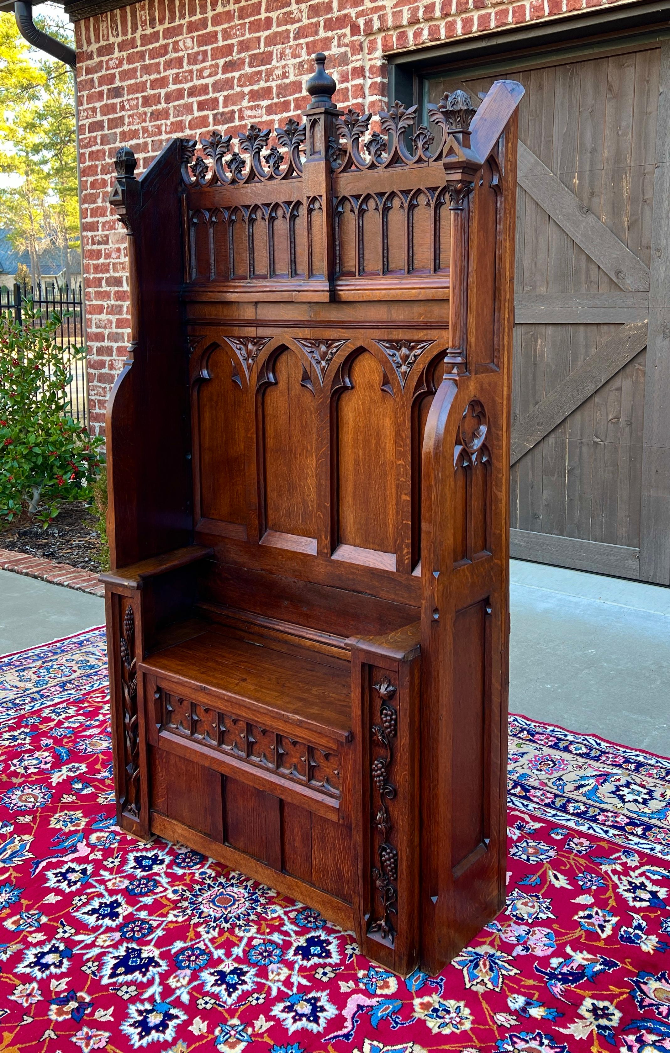 Antique French Bench Settee Gothic Revival Oak Church Bench Trunk 74