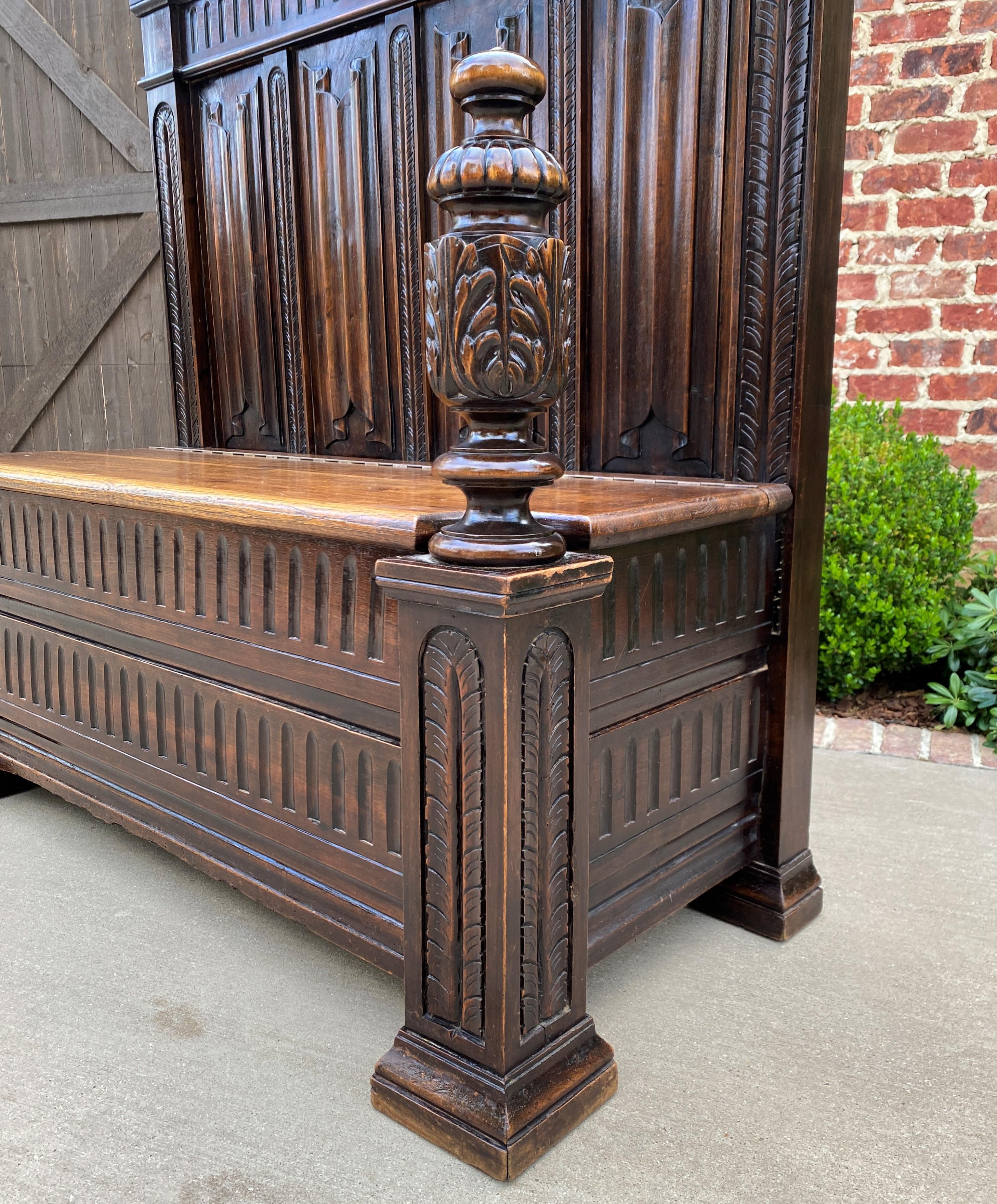 Antique French Bench Settee Gothic Revival Oak Lift Top Seat Storage Trunk 19C For Sale 1