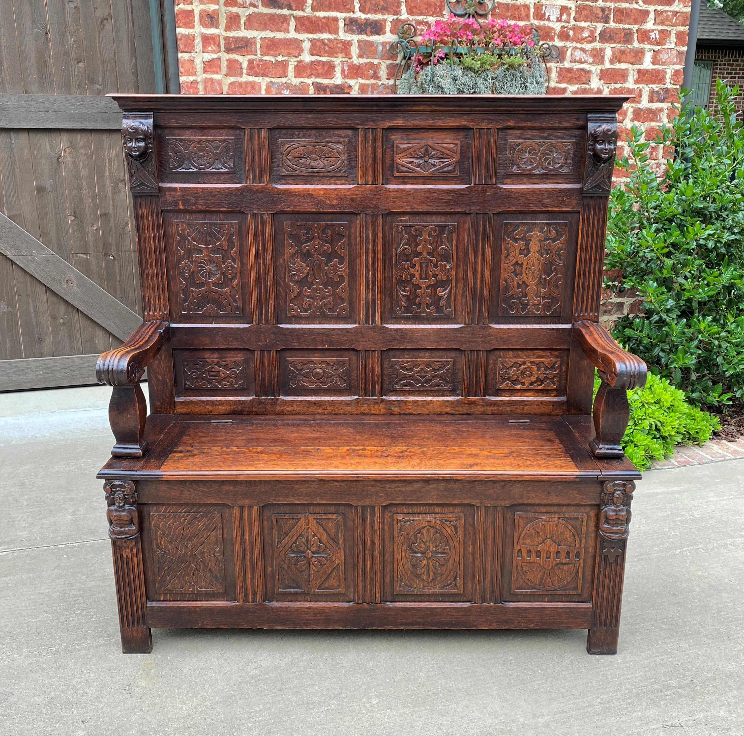 
BEAUTIFUL Antique French Oak GOTHIC REVIVAL Bench or Settee with Lift-Top Seat and Storage~~HIGHLY CARVED ~~c. 
1900


        Hinged lift-top seat with storage~~15.5