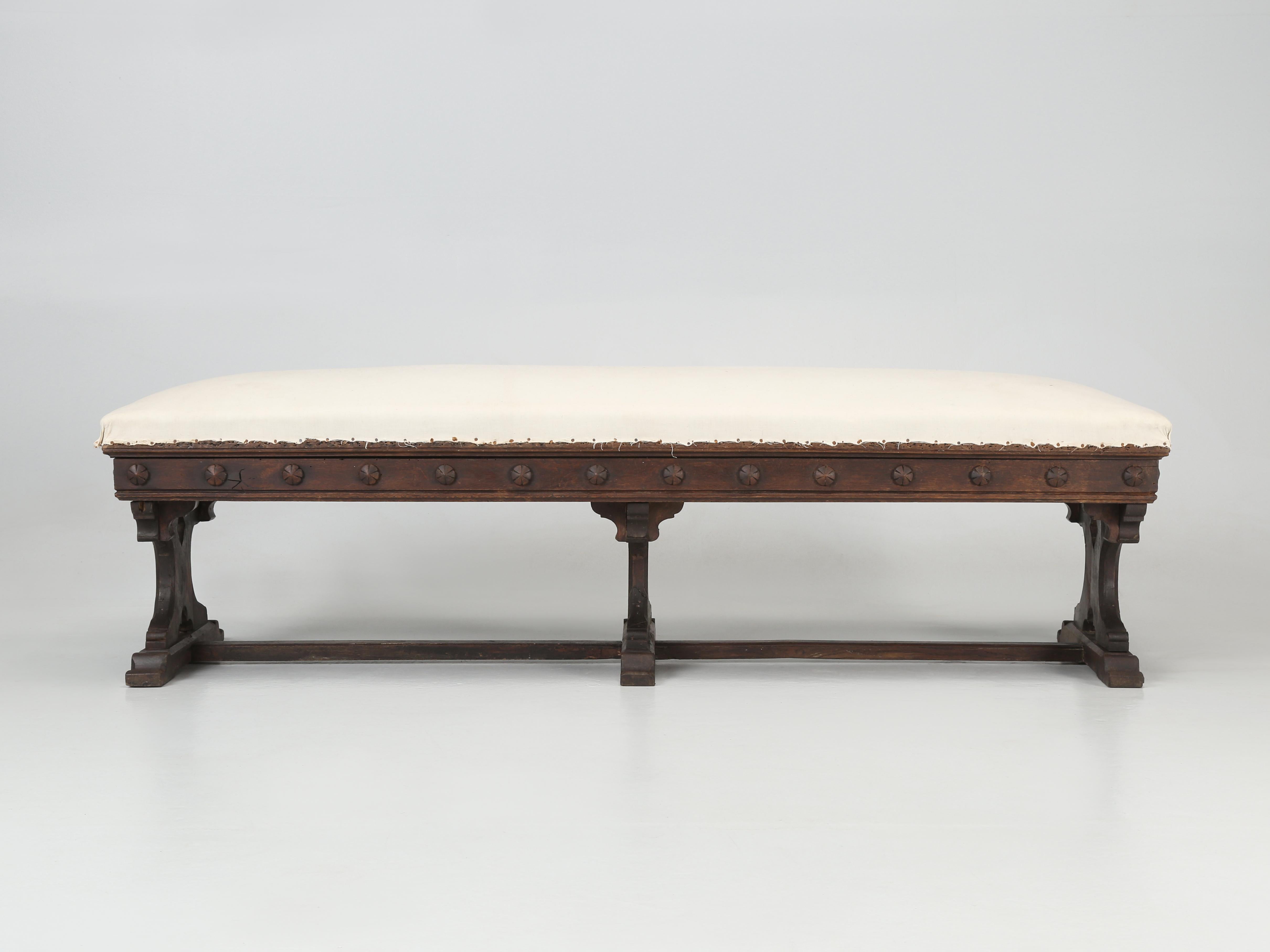 Mid-19th Century Antique French Bench Upholstered in Muslin Oak C1800s Very Original  For Sale