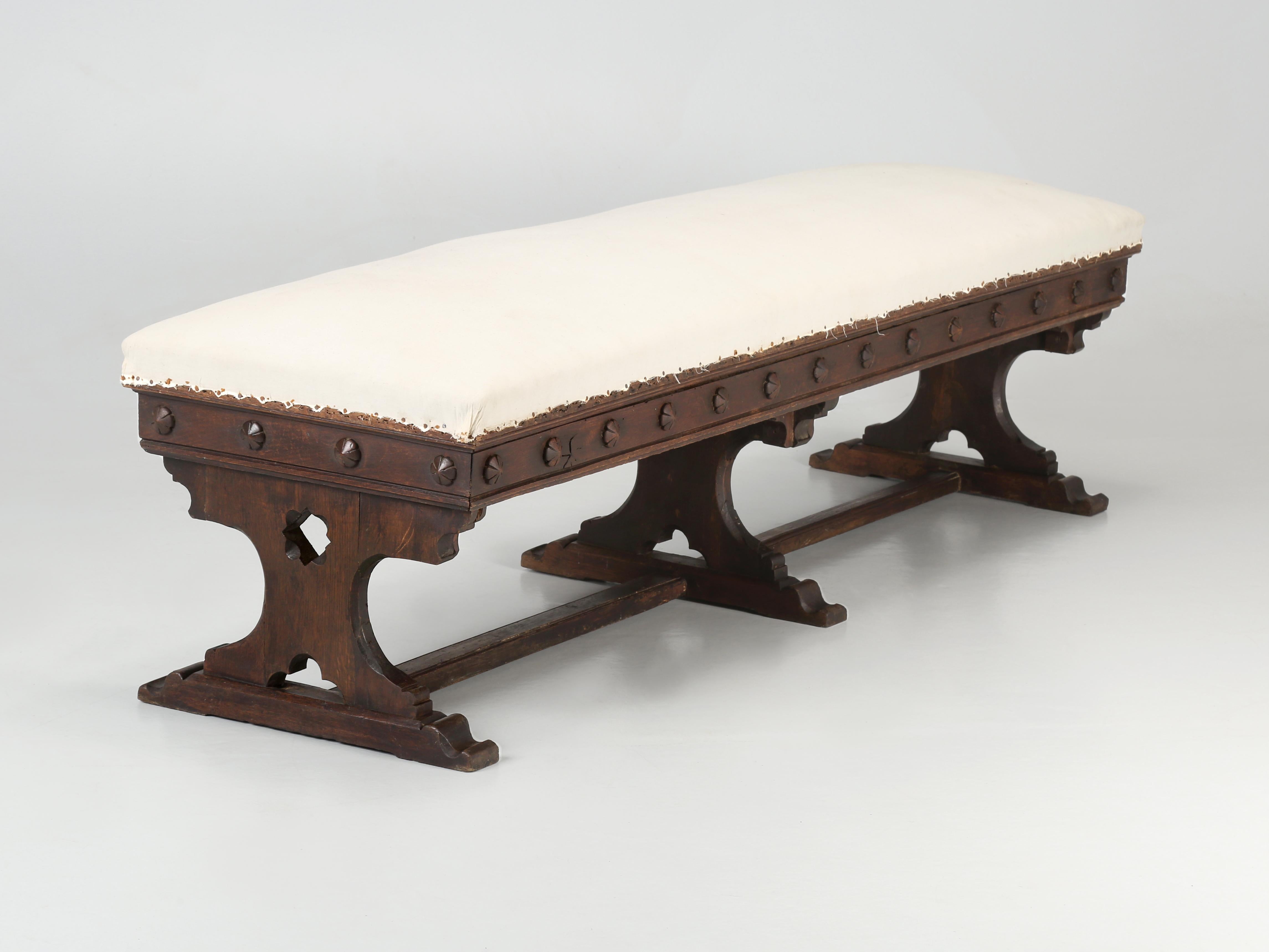 Antique French Bench Upholstered in Muslin Oak C1800s Very Original  For Sale 2