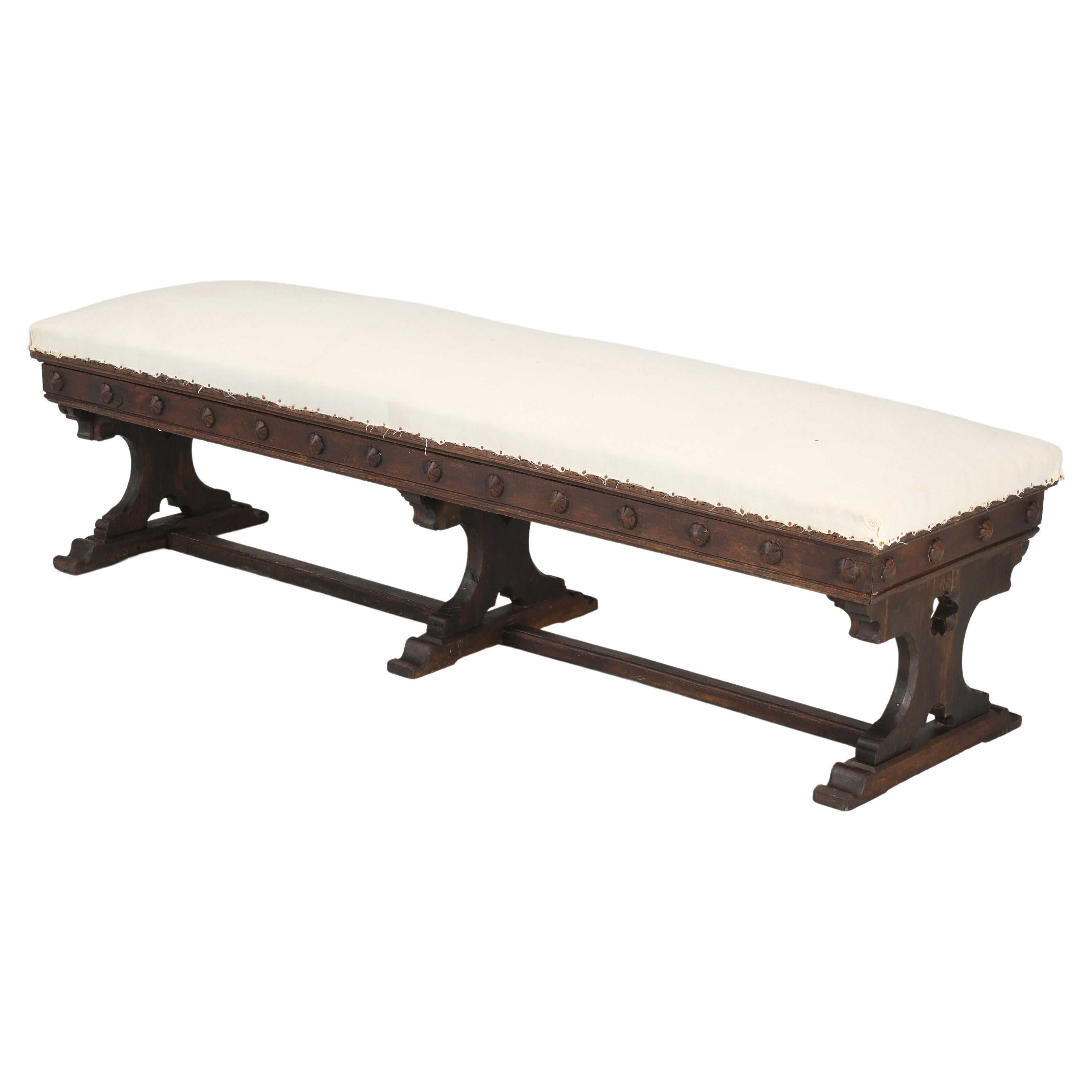 Antique French Bench Upholstered in Muslin Oak C1800s Very Original  For Sale