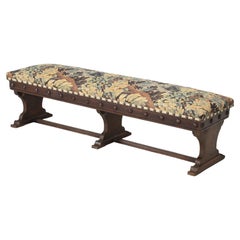 Antique French Bench Upholstered in Old Fabric Oak C1800s Pair Available